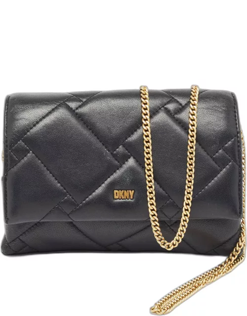 Dkny Black Quilted Leather Willow Chain Clutch