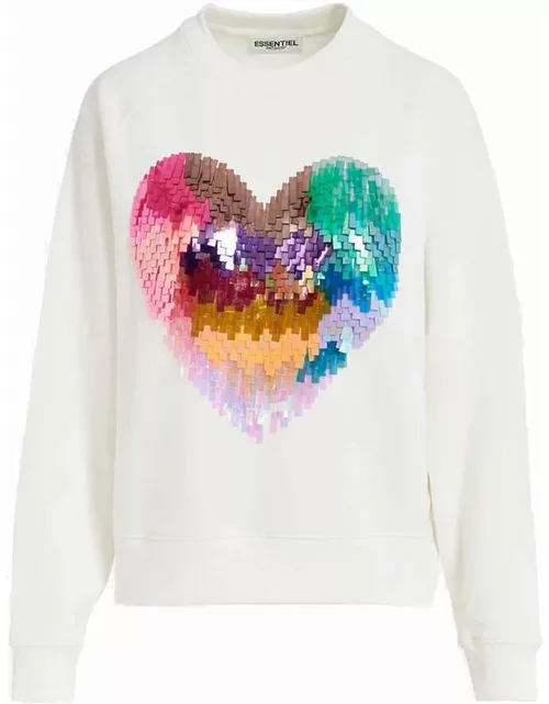 ESSENTIEL ANTWERP Gindi Sequin Heart Sweatshirt - Off White