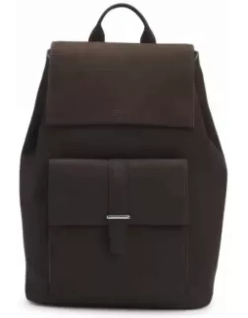 Drawstring backpack in nubuck with branded trims- Dark Brown Men's Backpack