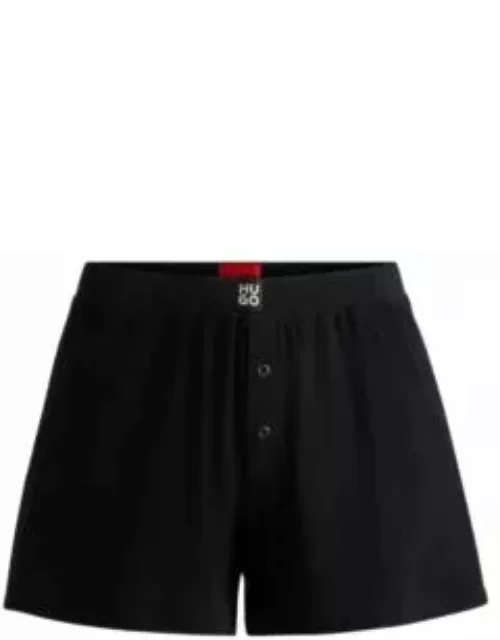 Ribbed pajama shorts in stretch cotton with stacked logo- Black Women's Underwear, Pajamas, and Sock