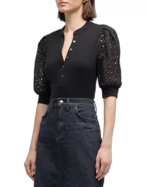 Coralee Lace Sleeve Button-Front Top