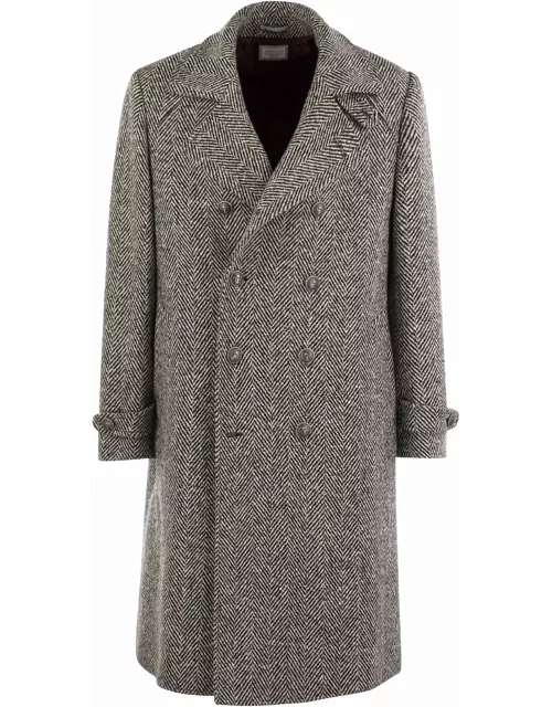 Brunello Cucinelli One-and-a-half-breasted Coat In Herringbone Virgin Woo