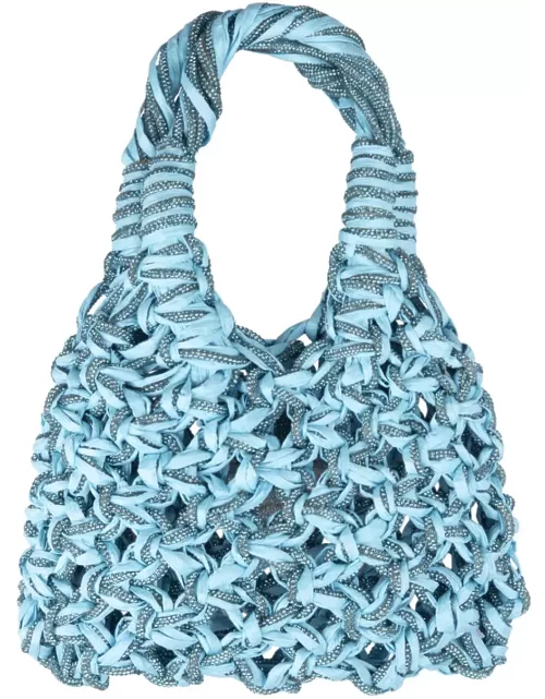 Hibourama Aquamarine Vannifique Bag In Raffia And Crystal