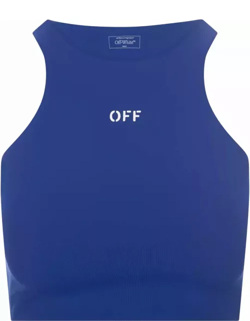 Off-White Blue Sleeveless Crop Top With Logo