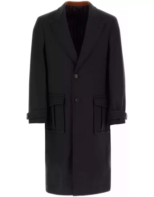 Etro Dark Blue Wool Blend Coat