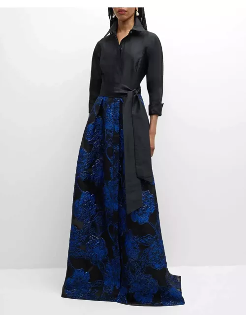 Taffeta & Organza Jacquard Shirt Gown