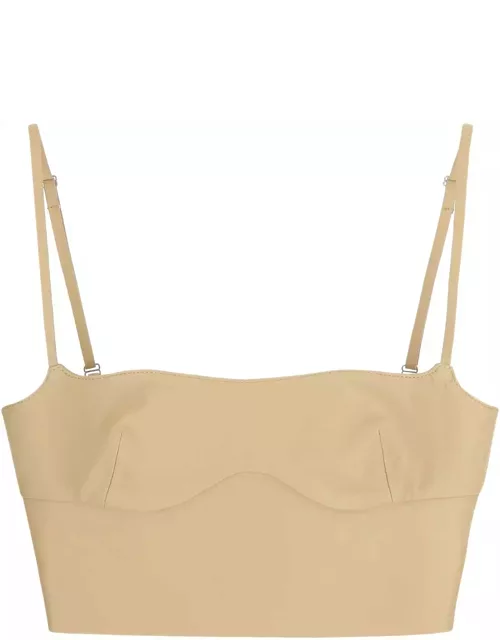 Off-White Beige Leather Crop Top