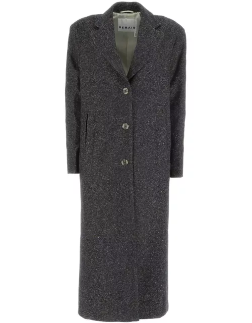 REMAIN Birger Christensen Melange Blue Wool Blend Bine Coat