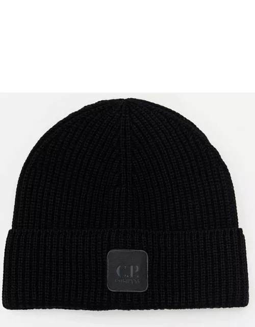 C.P. Company Metropolis Series Extra Fine Merino Wool Logo Beanie Black TU