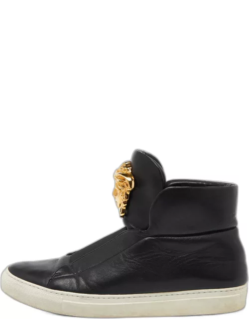 Versace Black Leather Palazzo Medusa High Top Slip On Sneaker
