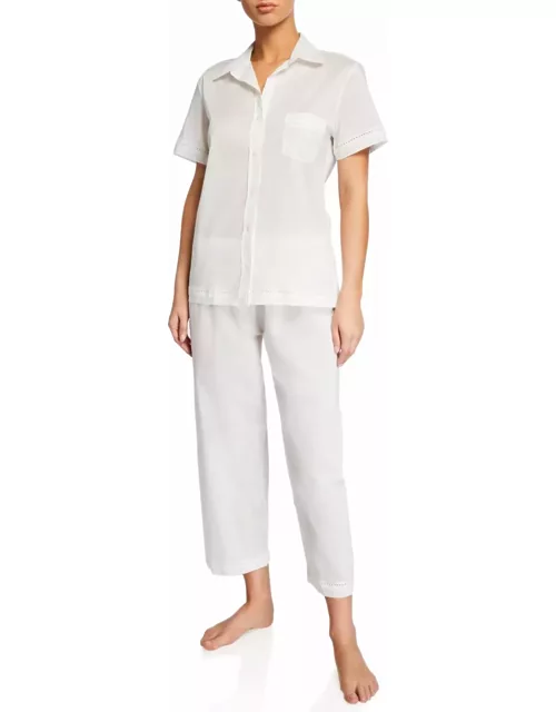 Cotton Lawn Short-Sleeve Crop Pajama Set