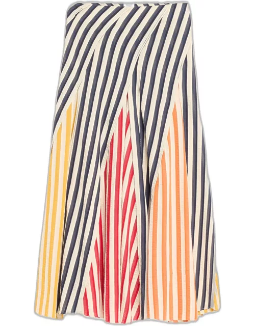 Swivel Stripe Colorblock Godet Midi Skirt
