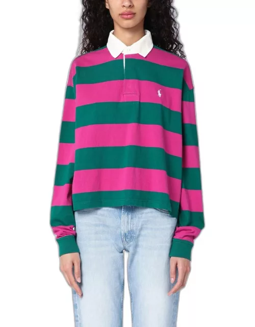 Green/fuchsia striped cotton polo shirt