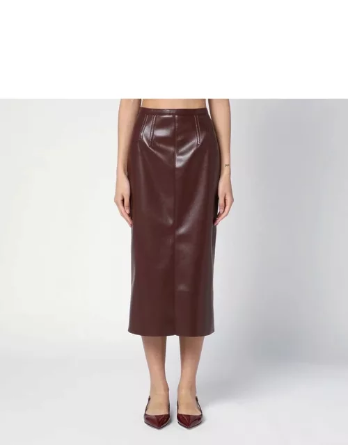 Brown faux leather midi skirt