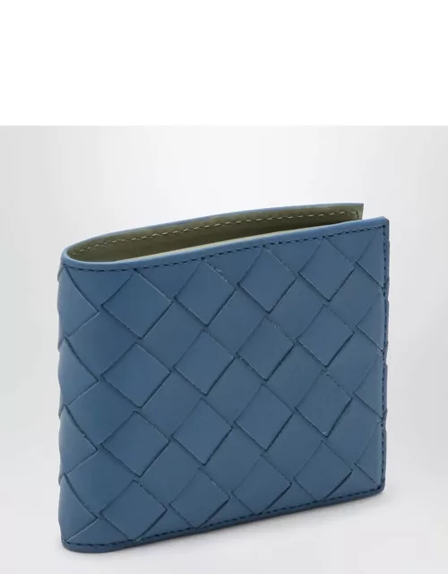 Blue/travertine bi-fold wallet in Intrecciato