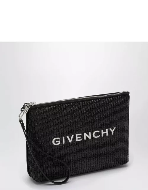 Black raffia clutch bag with logo