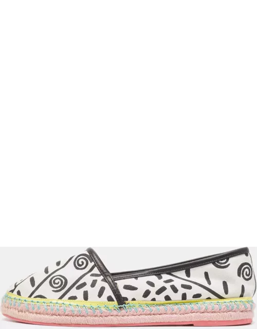 Sophia Webster White/Black Canvas and Leather Espadrille Flat