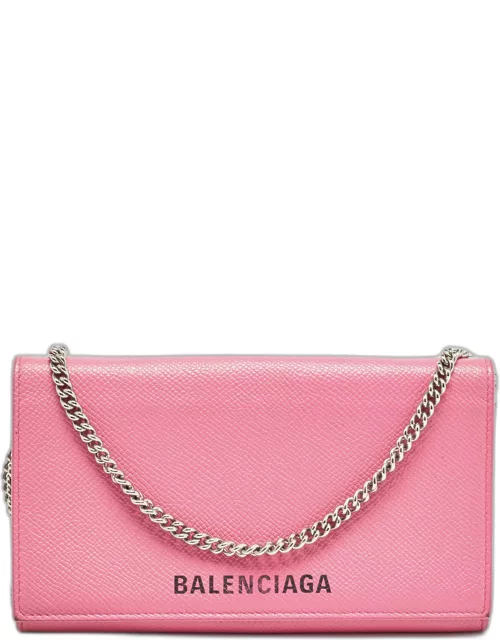 Balenciaga Pink Leather Logo Flap Chain Clutch