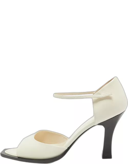 The Row Cream Leather MJ Open Toe Ankle Strap Sandal