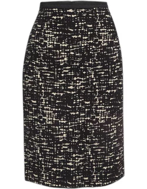 Max Mara Black Printed Wool Blend Pencil Skirt