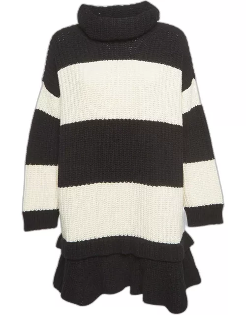 Valentino Black/White Stripe Wool Knit Turtleneck Mini Dress