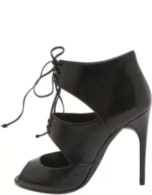Tom Ford Black Leather Cut Out Peep Toe Ankle Bootie