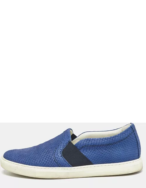 Lanvin Blue Python Embossed Leather Slip on Sneaker