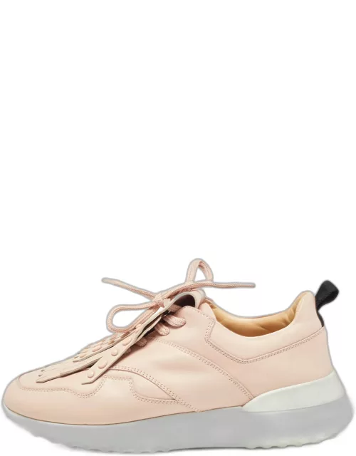 Tod's Pink Leather Fringe Details Low Top Sneaker