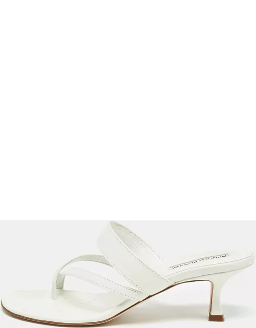 Manolo Blahnik White Leather Susa Slide Sandal