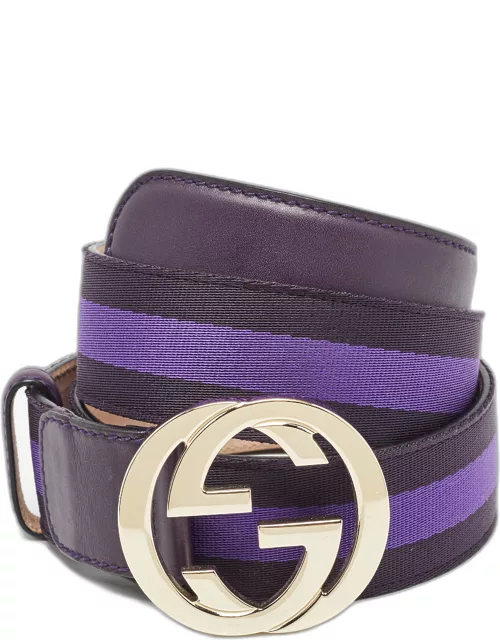 Gucci Purple/Plum Web Fabric and Leather Interlocking G Buckle Belt 95C
