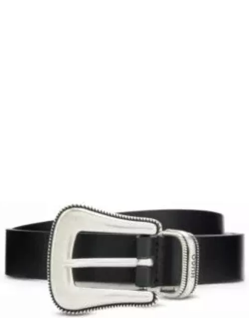 Italian-leather belt with branded keeper- Black Women's Casual Belt