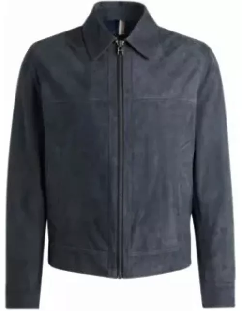Regular-fit jacket in suede- Dark Blue Men's Leather Jacket