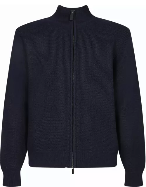 Canali Full Zip Wool Sweater Blue