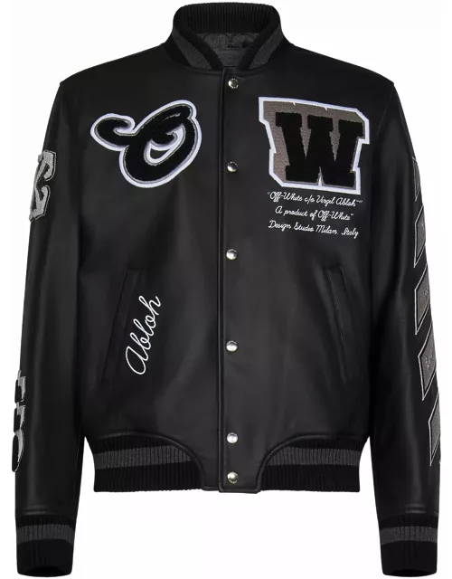Off-White Logo Embroidered Leather Jacket
