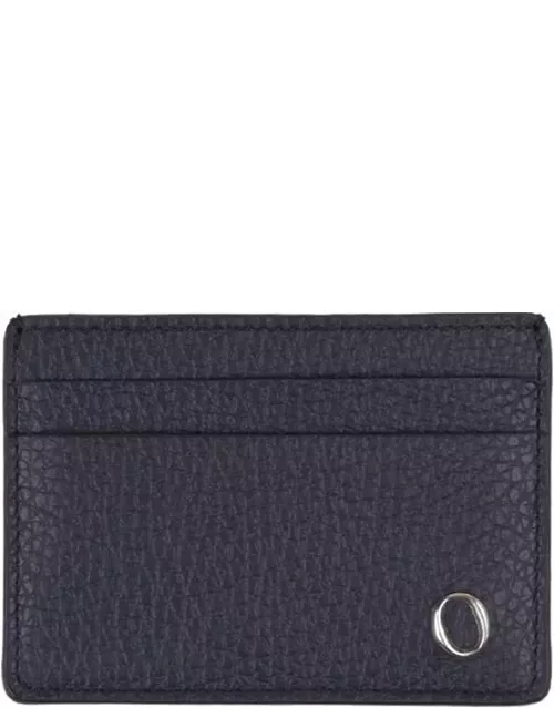 Orciani Navy Blue Grained Leather Card Holder With Logo