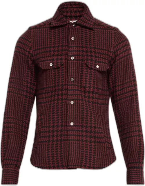 Men's Bordeaux Cashmere Plaid Shirt Jacket