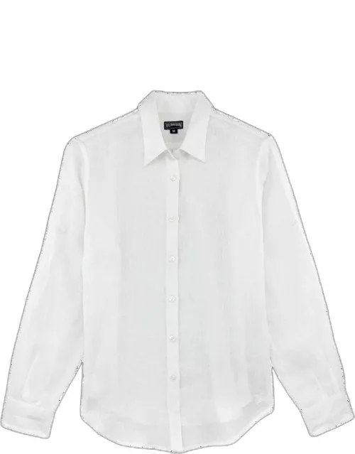 Women Long Sleeves Linen Shirt Solid - Shirt - Fondant - White