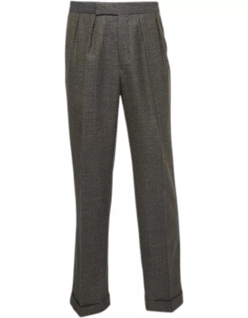 Etro Grey Patterned Wool Formal Trousers