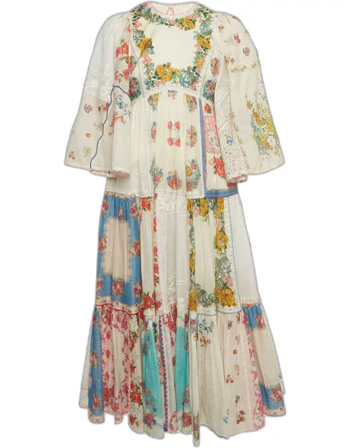 Zimmermann Cream Cotton Floral Print Patched Midi Dress