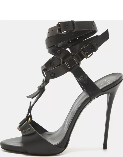 Giuseppe Zanotti Black Leather Ankle Strap Sandal