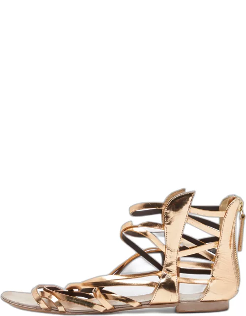 Giuseppe Zanotti Gold Leather Ankle Cuff Flat Sandal