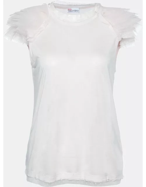RED Valentino Pink Tulle Sleeve Jersey T-Shirt
