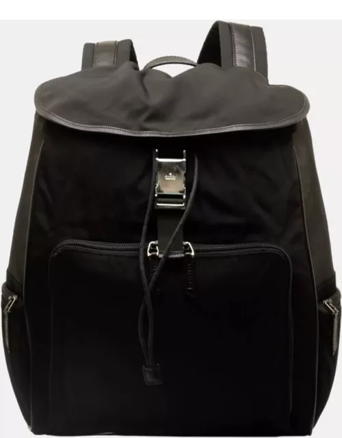 Gucci Black Nylon and Leather Trim Backpack
