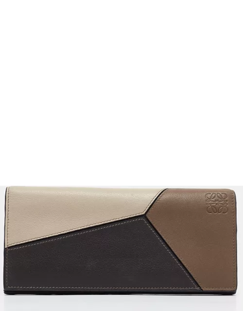 Loewe Brown/Beige Leather Puzzle Long Bifold Wallet