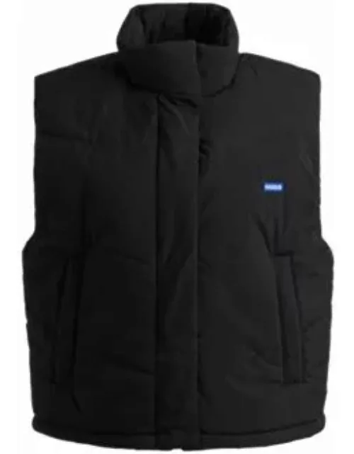 Water-repellent gilet with blue logo label- Black Women's Casual Jacket