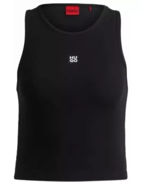 Ribbed pajama vest in stretch cotton with stacked logo- Black Women's Underwear, Pajamas, and Sock