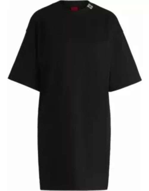 Cotton-jersey T-shirt dress with stacked logo- Black Women's Jersey Dresse