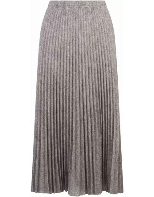 Ermanno Scervino Grey Pleated Knitted Midi Skirt