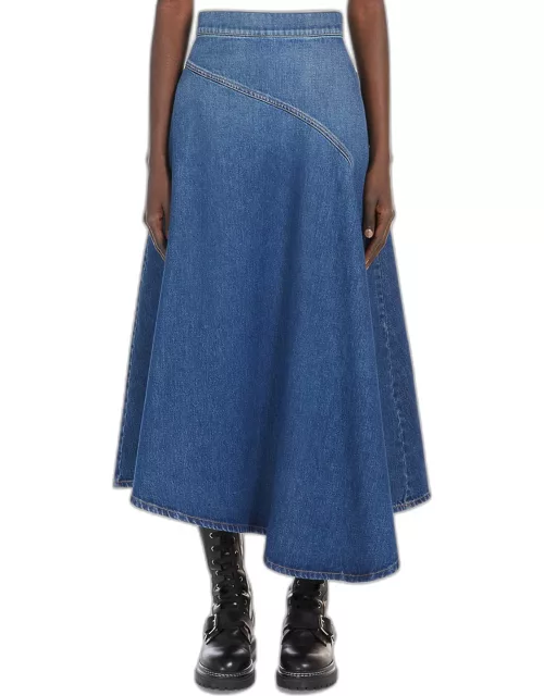 Luana High-Low Denim Midi Skirt
