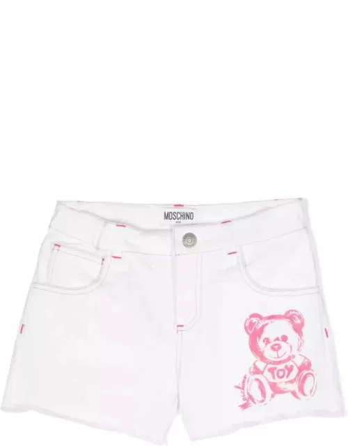 Moschino White Shorts With Pink Teddy Bear